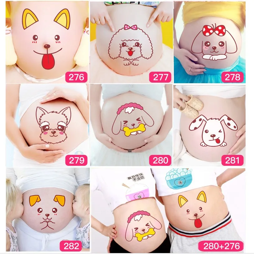 

9 pcs/lot Cute Dogs Maternity Photo Props For Pregnant Women Therapy Pregnancy Photographs Belly Painting Photo Stickers