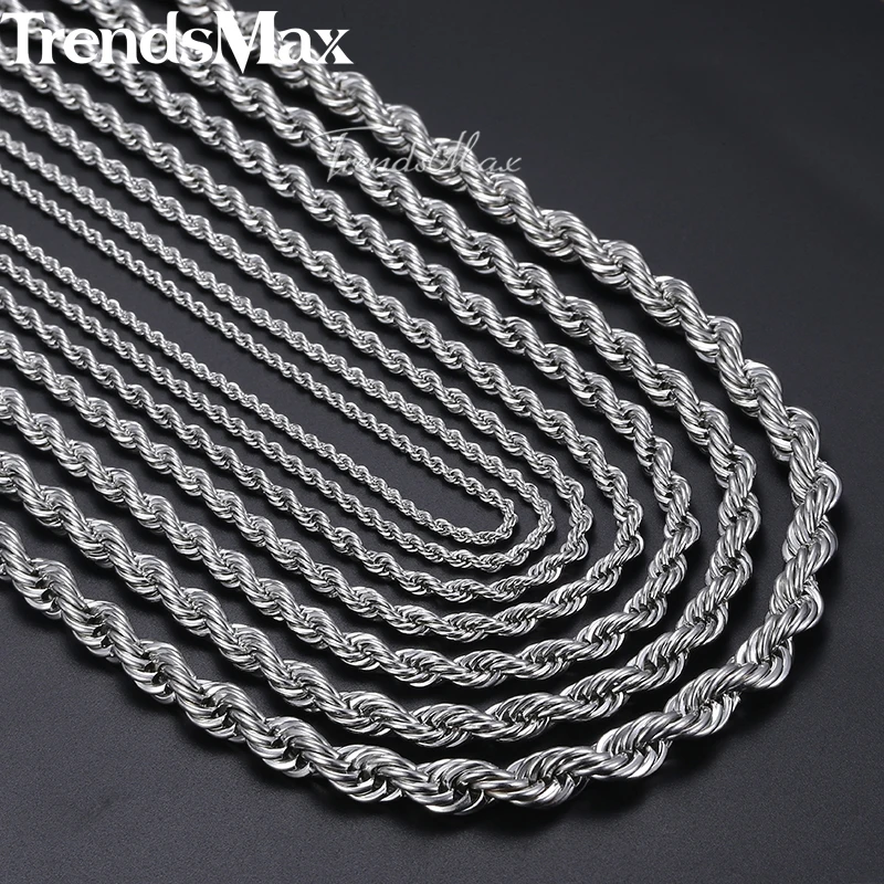 Personalized 20-26inch Rope Chains Necklace For Men Women Silver Color Stainless Steel Necklace Men's Jewelry Wholesale KNM132