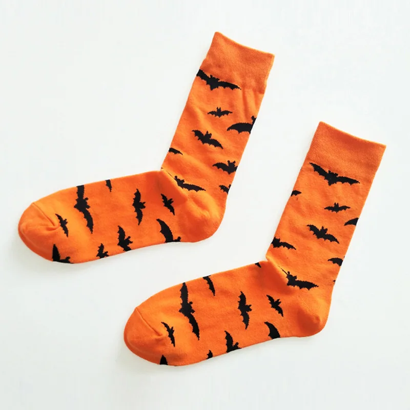 Хлопковые носки с рисунком летучих мышей и тыквы на Хеллоуин Harajuku стильные модные высококачественные милые носки для костюмированной вечеринки - Цвет: 1