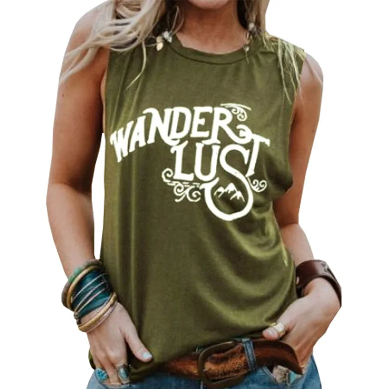 

Letter Print Women Tank Tops Summer Sleeveless Tops Tee O-Neck Tank