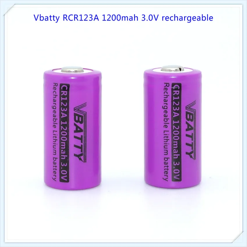 

Vbatty RCR 1200mah 3v CR123A 1200mAh rechargeable battery 3.0v CR123a batteries lithium with button top (1PC/)