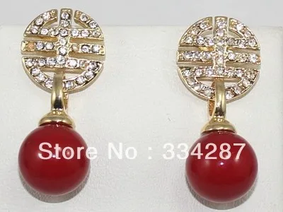 

Charming!Red Sea Shell Pearl&Crystal Gem AAA Earring