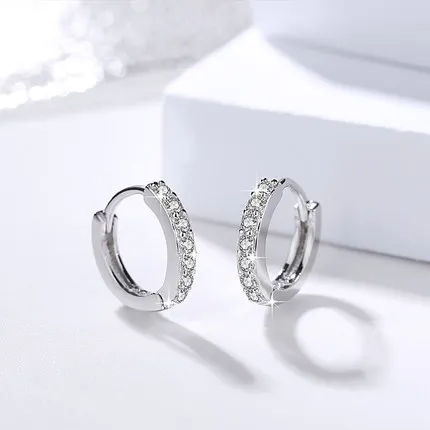 

Luxury Female White Round Hoop Earrings Fashion 925 Sterling Silver Wedding Jewelry Vintage Double Earrings For Women
