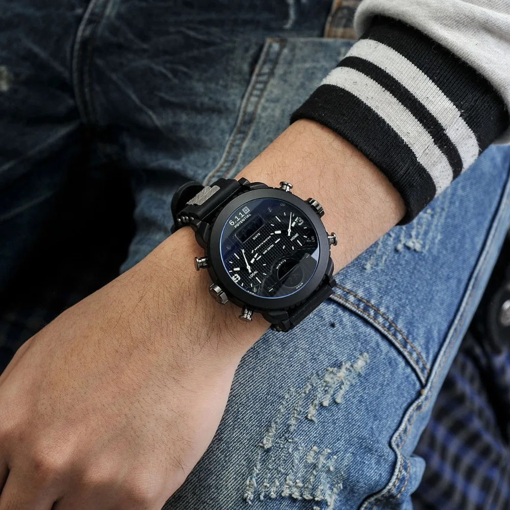 

New fashion Big Mens Watch 6.11 Sport Quartz Men Wristwatches Quartz Black Led Digital Sport Watch Men Relogio Masculino