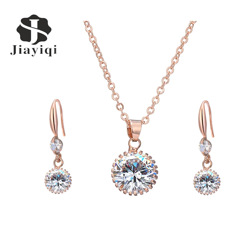 

Trendy Round Zircon Jewelry Set Fashion Necklace And Dangle Drop Earrings for Women Fine Jewelry Silver and Golden Color JX3033