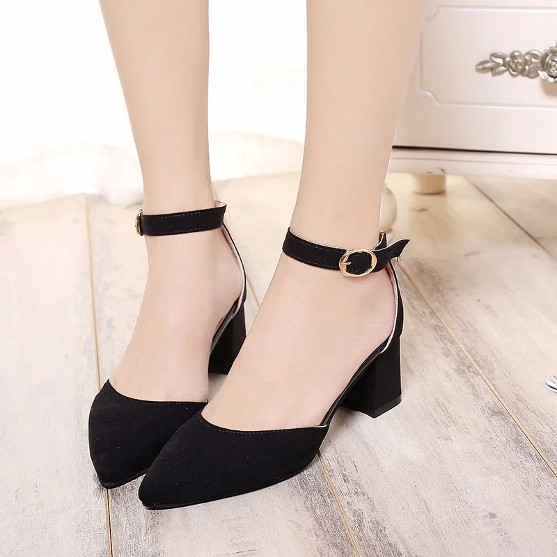 

Fashion High Heels Women Sandals Ankle-Wrap Pointed Toe Summer Casual Shoes Women Buckle Med Heels Sandals Females SE1065