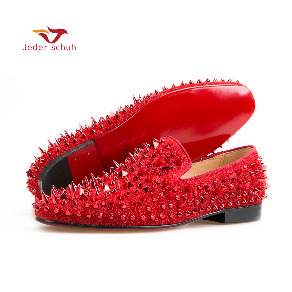 Мужские лоферы с заклепками Jeder Schuh красные повседневные туфли из тисненой кожи
