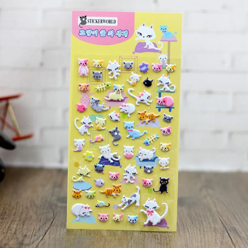 2pcs Kawaii 3d Cute Cat Cartoon Bubble Sticker Children font b Toy b font Nursery Collage