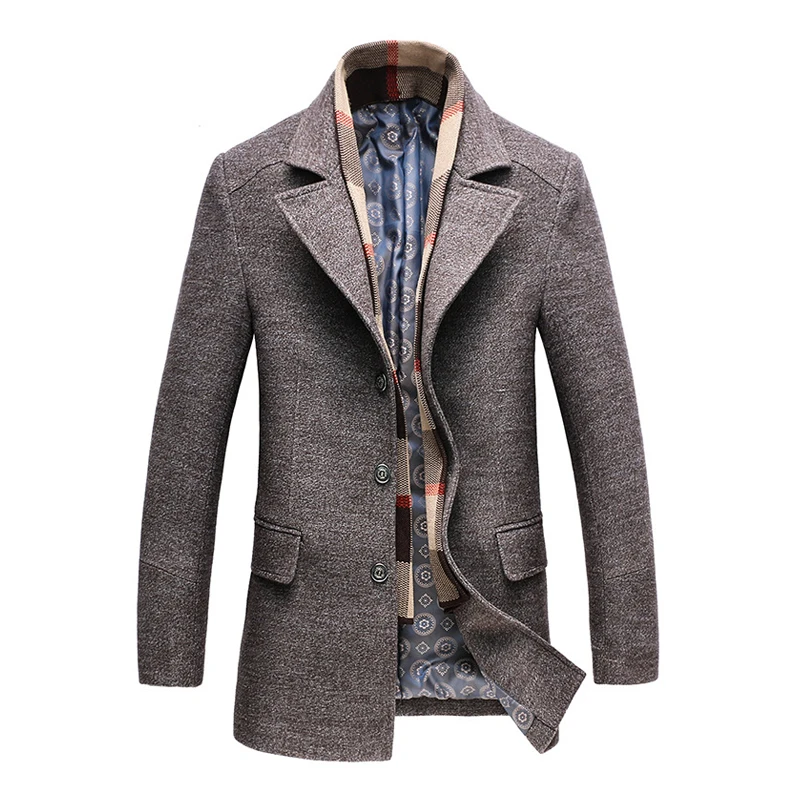 Delgada Marrón Invierno Otoño Nuevos Chaqueta Abrigo Ropa gris Hombres Moda Marca Lana De 2018 Negocios Largo Casual Rompevientos PanBaAx