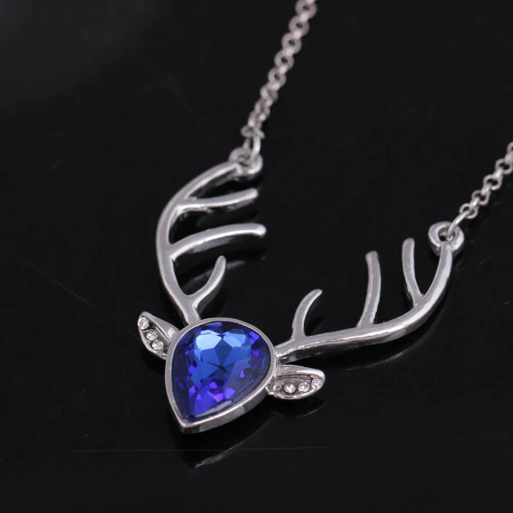 Women crystal christmas antler deer head pendant chain necklace jewelry 12351Chain Necklaces