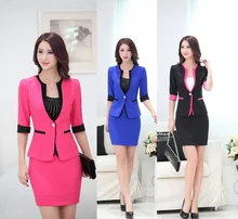 Uniforme de gala estilo Blazers trajes de verano 2015 profesionales trajes de trabajo de negocio con chaquetas y para mujer de la falda juego de oficina