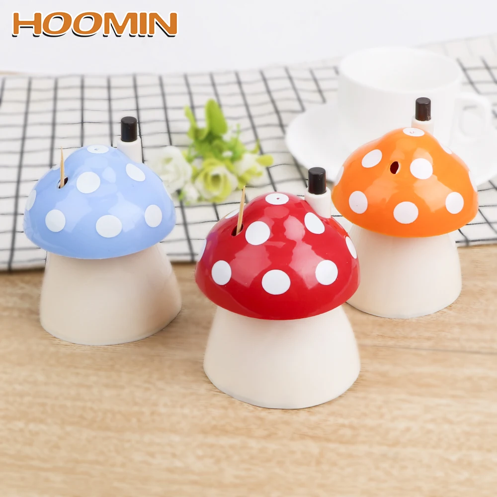 

HOOMIN Automatic Mushroom Shape Toothpick Holder Toothpick Storage Container Box Plastic Dust-proof Toothpick Dispense Tableware