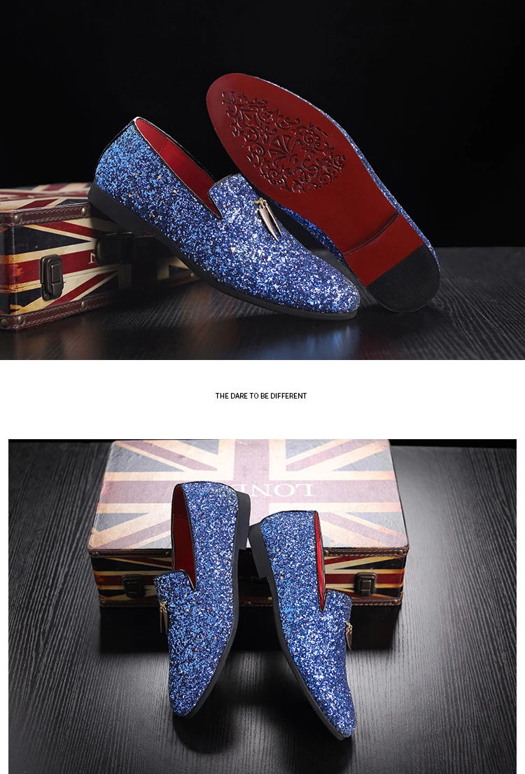 Luxury Men Loafers Shoes Slip On Moccasins Plus Size 38-48 Glitters Bling Stylish Flats Shoes Man Party Shoes