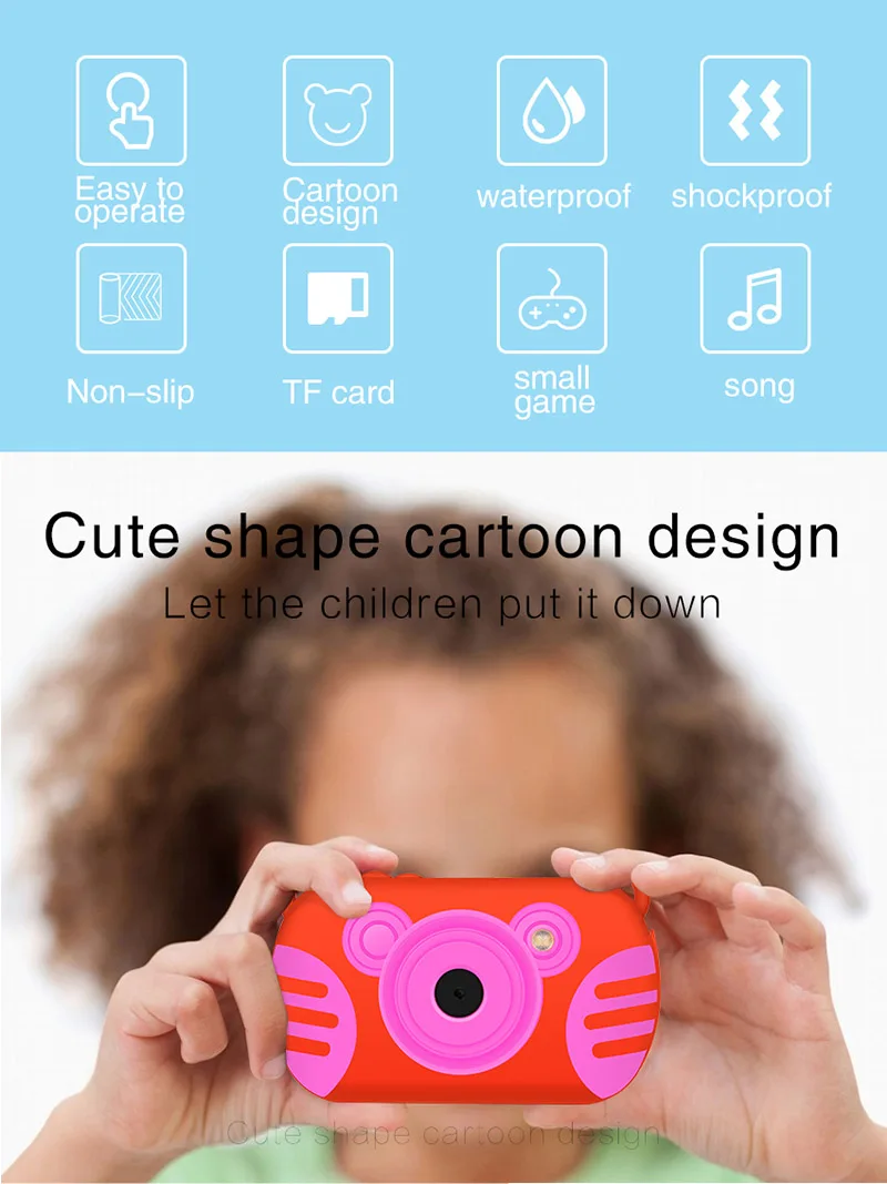 

Kids Digital Camera HD 1080P Video Camcorder TF Card 16X Digital Zoom Children Waterproof Camera Gift Cute Children Camera