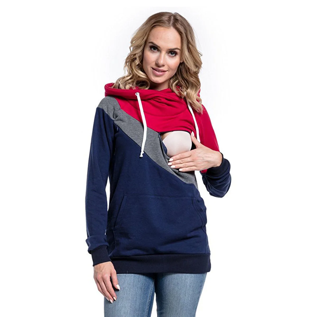 Женский свитер для кормящих мам зимняя одежда толстовка с капюшоном верхняя топы