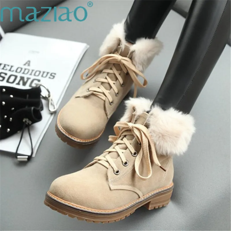 

Autumn Ankle Boots Lace Up Med Heel Shoes for Ladies Platform Short Boot Casual Fluffy Warm Footwear MAZIAO