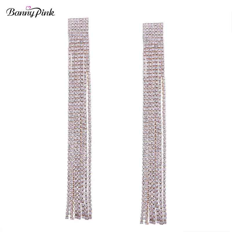 Роскошные Multi горный хрусталь кисточкой шпильки серьги для женщин Коренастый со стразами Длинная цепочка Пост Серьги модные свадебные украшения Pendiente