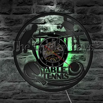 

1Piece Table Tennis Vinyl Clock Ping Pong Game Led Wall Light Sport Vintage Silhouette Record Home Decor Wall Art Lamp