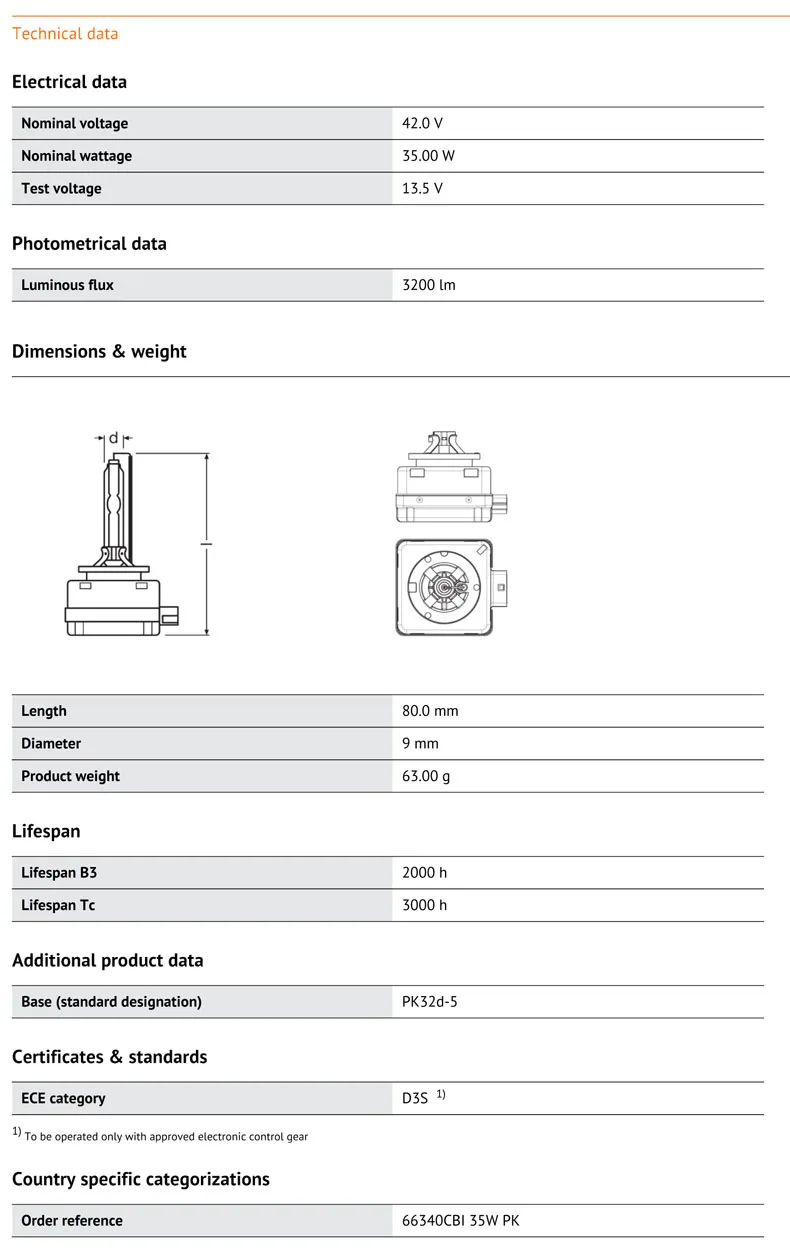 Лампа Ксеноновая OSRAM D3S 35 Вт 66340CBI 5000K холодных синих тонах, интенсивный HID OEM Лампа 20% более светильник ксенон белый лампа автомобильный светильник головной светильник, 1X