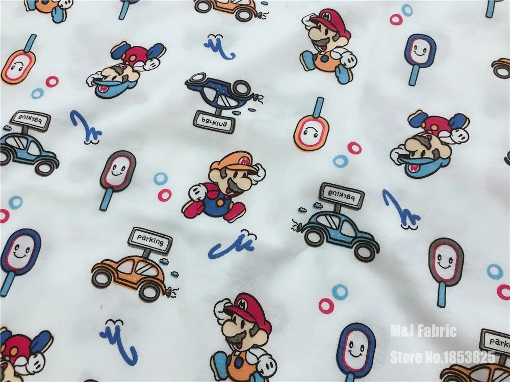 

50*170cm Super Mario Bros knitted cotton fabrics knit Patchwork DIY boy clothing material Sewing T-shirt Bedding