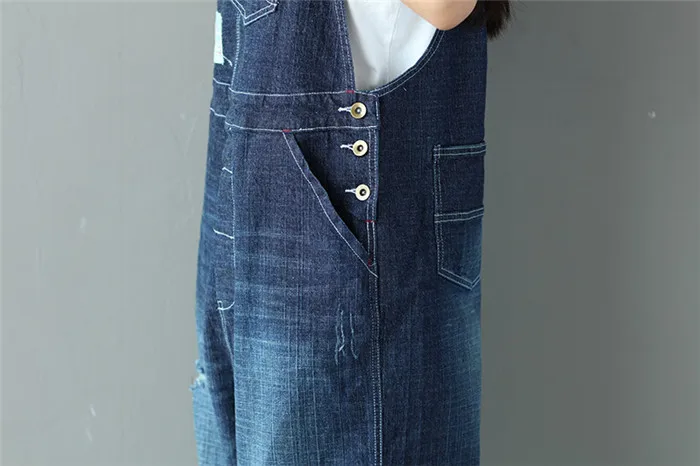 Mori Girl нагрудник джинсовые штаны Большой размер шаровары джинсовые комбинезоны свободные отверстие женский джемпер штаны