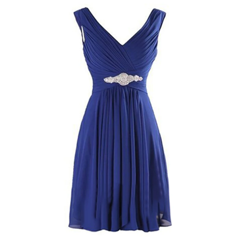 

2019 New Chiffon Short Evening Dresses Crystal Sashes Prom Party Dress A-Line V-Neck Special Occasion Dresses Vestido De Festa
