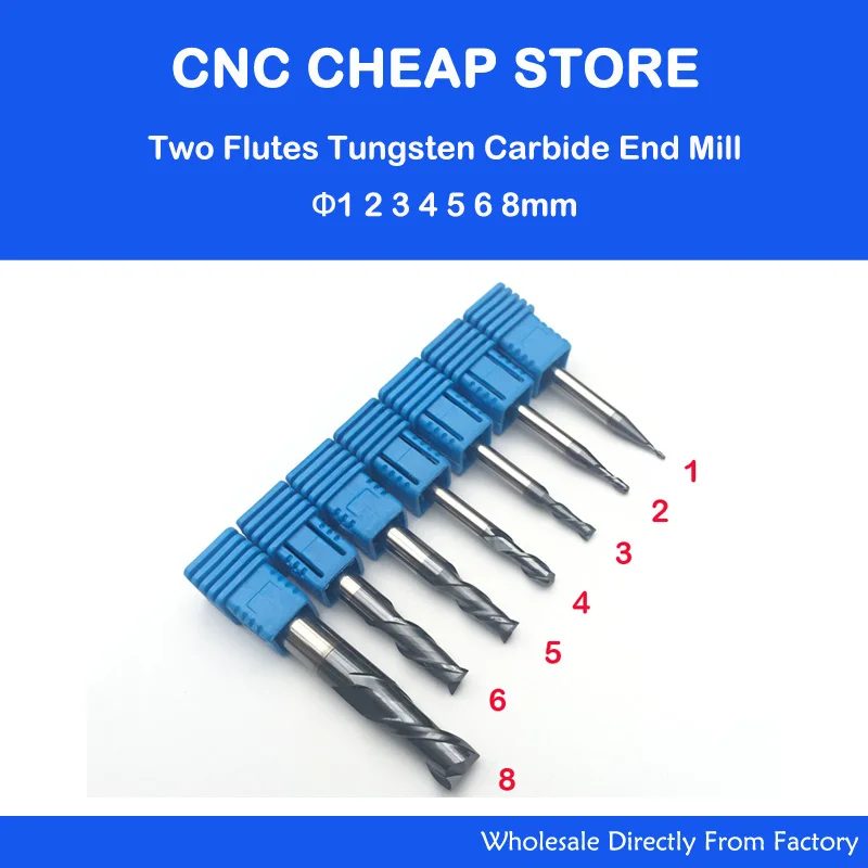

7pcs 2F Double Flute HRC55 Tungsten solid carbide NANO Coated CNC Router aluminum Steel End Mill milling cutter 1,2,3,4,5,6,8mm