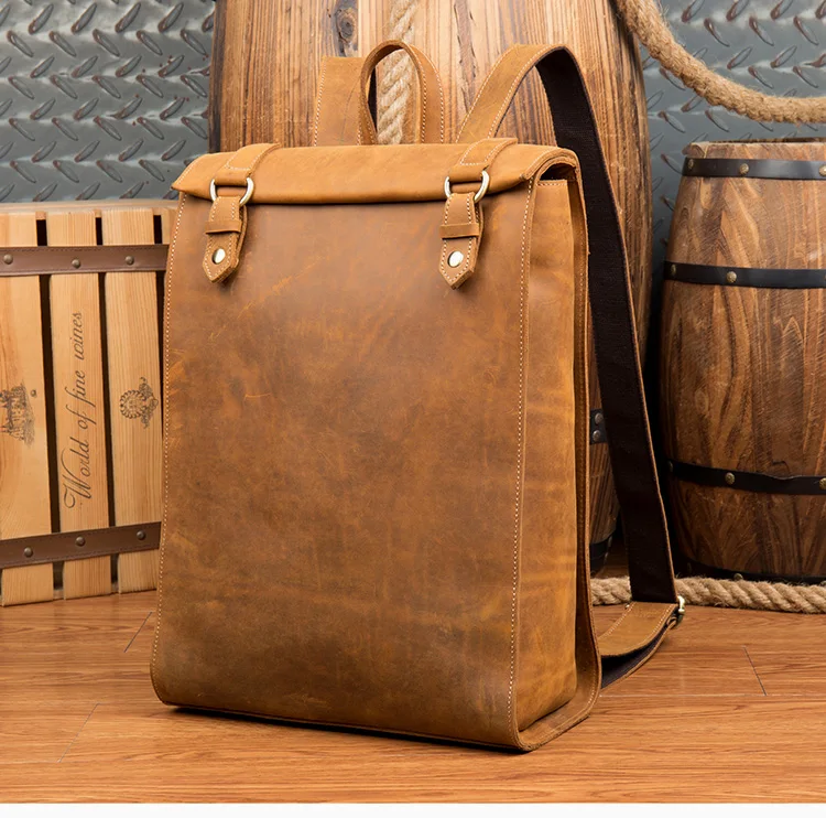 Front View of Woosir Vintage Leather Backpacks Mens Business Travel