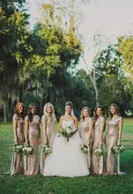 Gorgeous Gold Sequins Long Bridesmaid Dresses 2016 Cap Sleeves Scoop Floor Length Wedding Party Gowns Prom Gowns C55