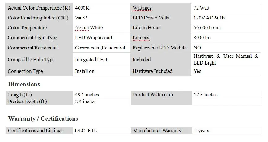 72W 4FT LED Wraparound Office Light, Ultra Slim LED Garage Shop Lights Flush Mount, 8000 Lumens, 4000K, No Glare, 4 Foot Wrap Ceiling Lighting Fixture, Fluorescent Light Replacement, 1 Pack