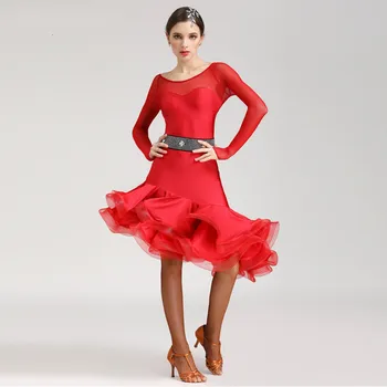 

Latin Dance Costume Female Summer Adult Long Sleeve Costume Dress Slim Slim Latin Dress