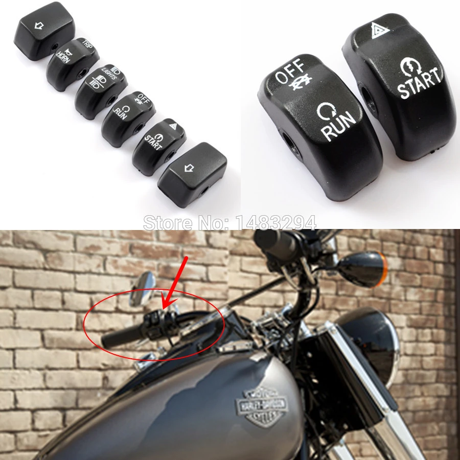 6pcs Black Hand Control Switch Housing Button Cover Caps For Harley Dyna Softail 6pcs Black Hand Control Switch Housing Button Cover Caps For Harley Dyna Softail