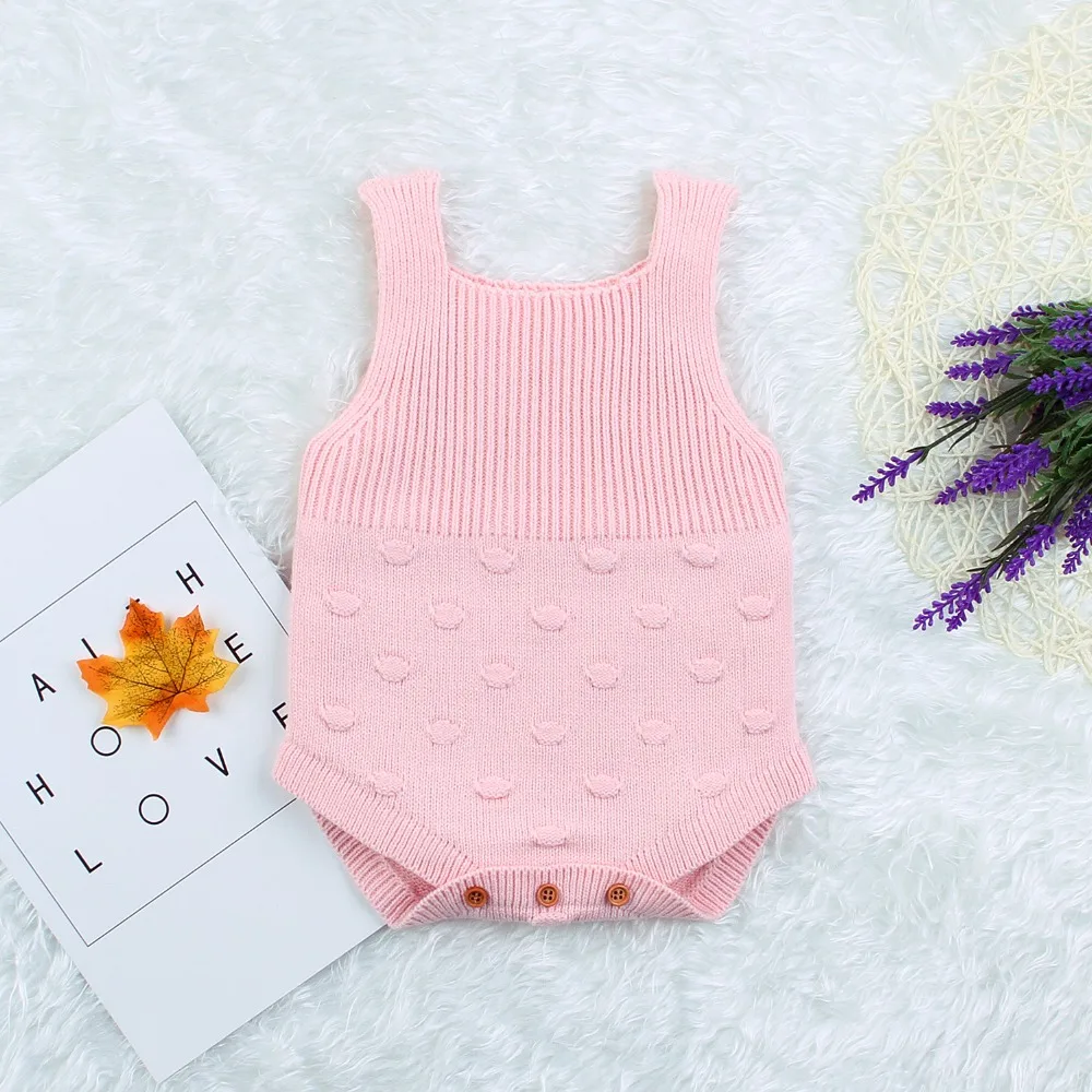 

Newborn Girls Body Suits Handmade Knitted Bodysuit For Children's Sleeveless Sunsuits Pink Infant Boys One Piece Jumpsuits 0-18M