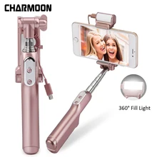 CHARMOON Беспроводная Bluetooth селфи-палка светодиодная вспышка заполняющий светильник селфи-Палка с зеркалом заднего вида Bluetooth монопод для iPhone 8X7 6