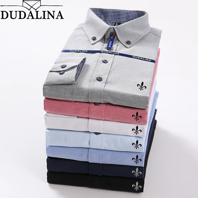 Оксфордская блуза Dudalina Camisa Social Masculina коктейльные платья с длинным рукавом лоскутные облегающие джинсы больших размеров для мужчин