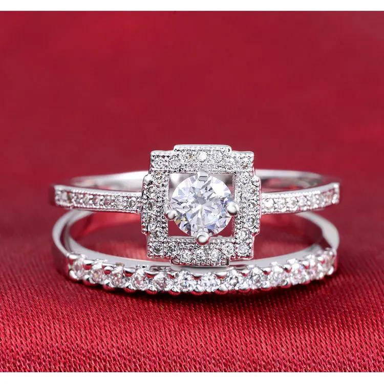 Moonso Rings for Women Wedding Ring Pair Engagement Bridal Ring Set Jewelry 2018 new R780
