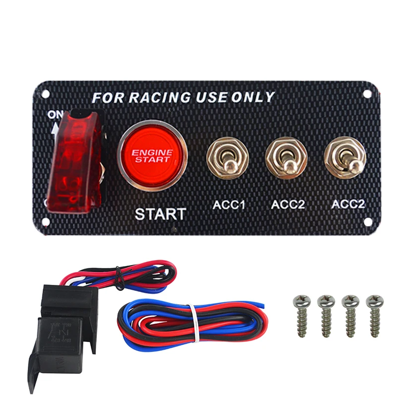 

LED Racing Car 12V LED Ignition Switch Panel Engine Start Push Button LED Toggle Carbon Fiber