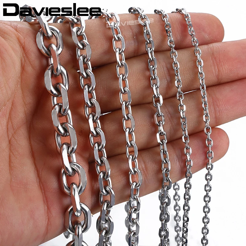 Davieslee رجل قلادة سلسلة قلادة فضية من الفولاذ المقاوم للصدأ لهجة رولو رابط سلاسل القلائد للرجال مجوهرات الأزياء 2/3/4/ 6/10mm LKNM31