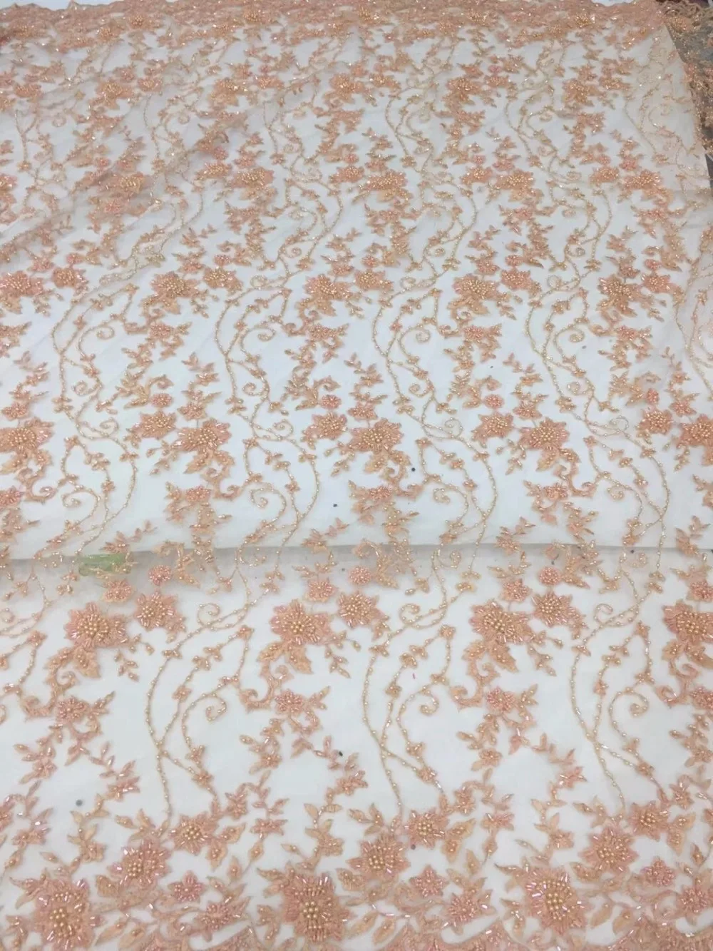 

Gorgeous handmade Gold big heavy bridal tulle lace African french net sewing fabric with lots of Beads 2018 high quality