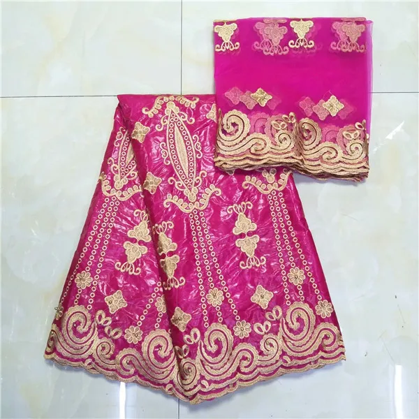 

(5+2) New coming African embroidery jacquard bazin lace fabric matching with 2y French net lace fabric for dress set IKBN27