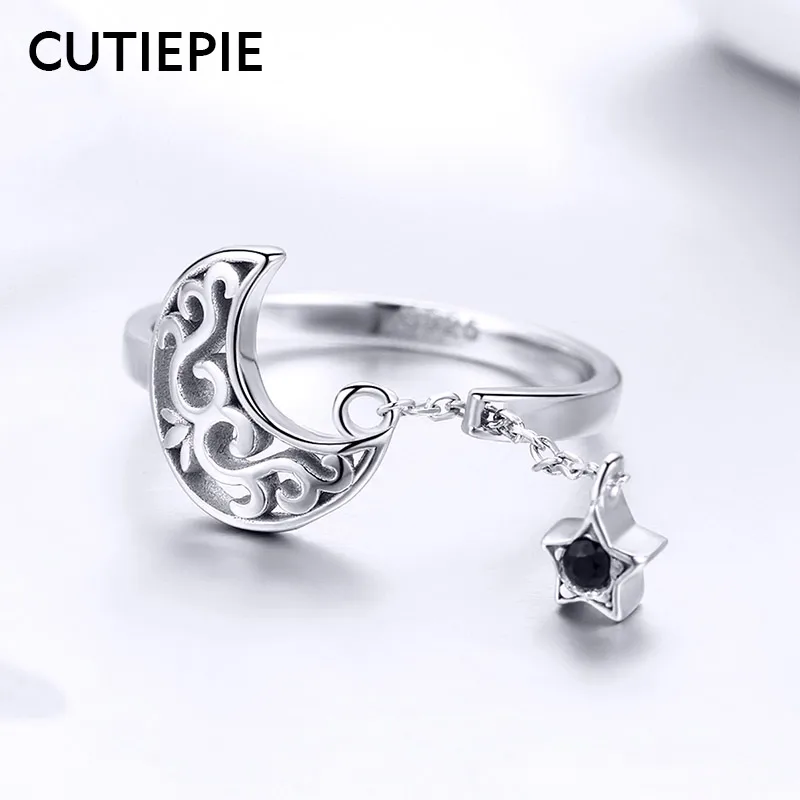CUTIEPIE Новинка 100% Настоящее серебро 925 пробы роскошный Кулон Луна Звезда кольца для