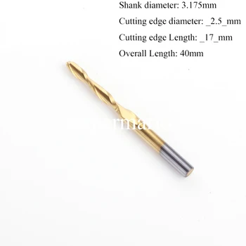 

SHINA 1PCS 3.175 1/8'' Titanium Coated Ball Nose End Mill Drill Bit Carbide CNC Cutting Tools Two Double Flute Bit 2.5mm x 17mm