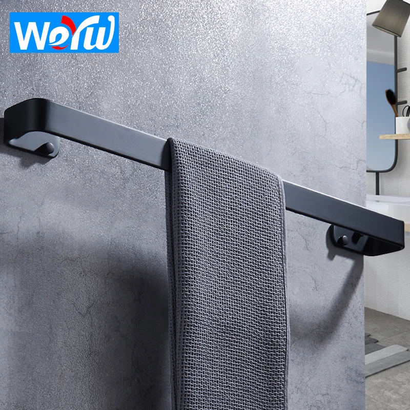 

Towel Bar Holder Black Aluminum Wall Mounted Bathroom Towel Rack Hanging Holder Decorative Towel Holder Bathroom Accessories