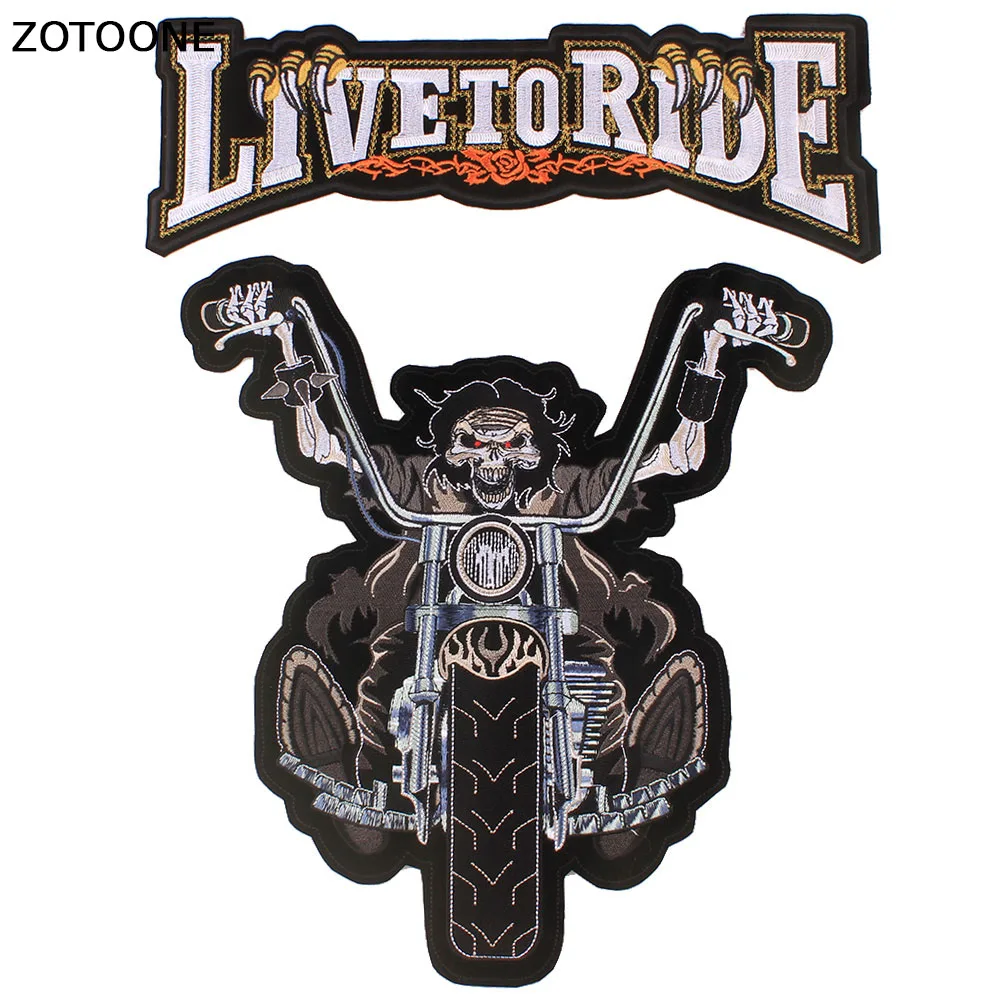 

ZOTOONE Cool Letter Motorcycle Skull Punk Patches for Clothing Stripe Iron on Biker Morale Wings Back Embroidery Patch Badge E