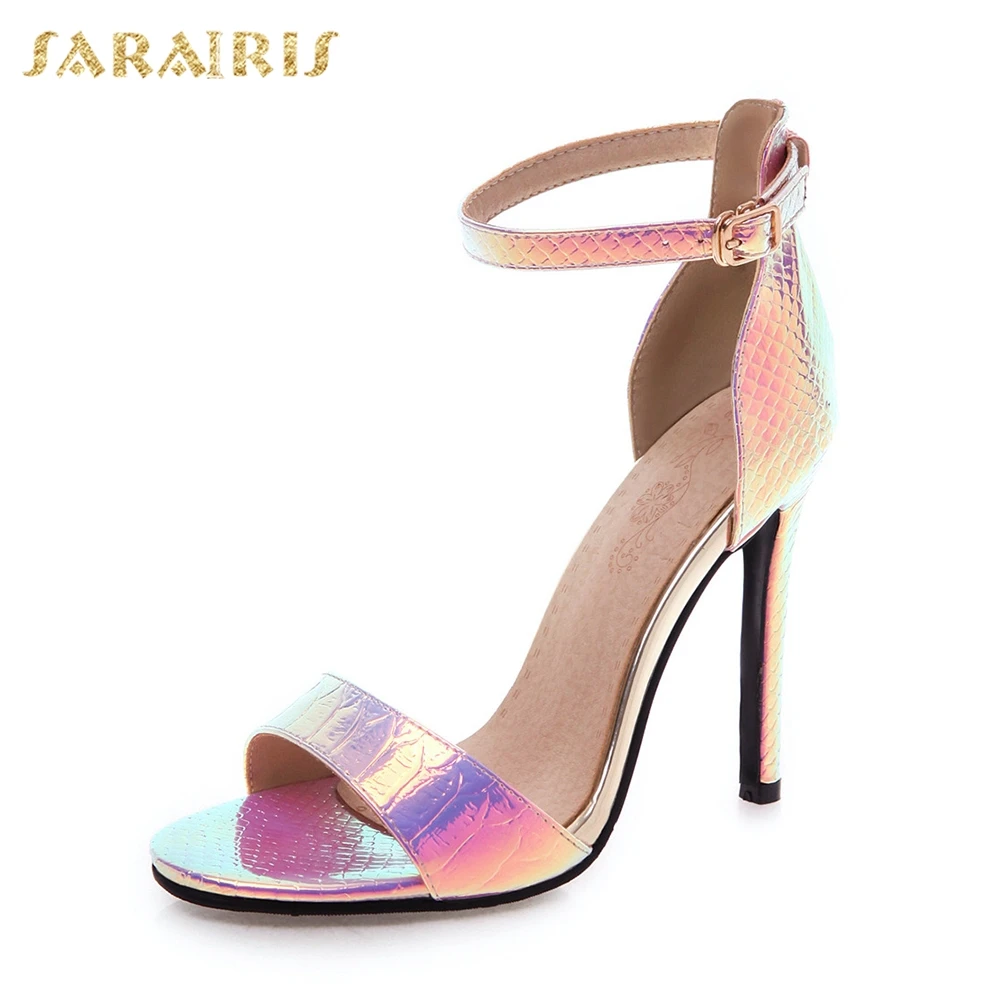 

Sarairis New INS Hot Sexy Bright Metalic High Heels Sandals Women 2019 Summer Plus Size 32-46 Party Wedding Women Shoes Woman