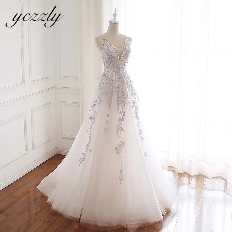 

Summer Beach Wedding Dress 2019 Sexy V-neck Lace Appliques Beaded Wedding Dress Long Backless Bohemian Wedding Gown Trouwjurk