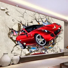 Пользовательских фото настенные Бумага 3D красный автомобиль сломанной стены Творческий Крытый ТВ Задний план декоративная роспись стены Бумага для Гостиная диван