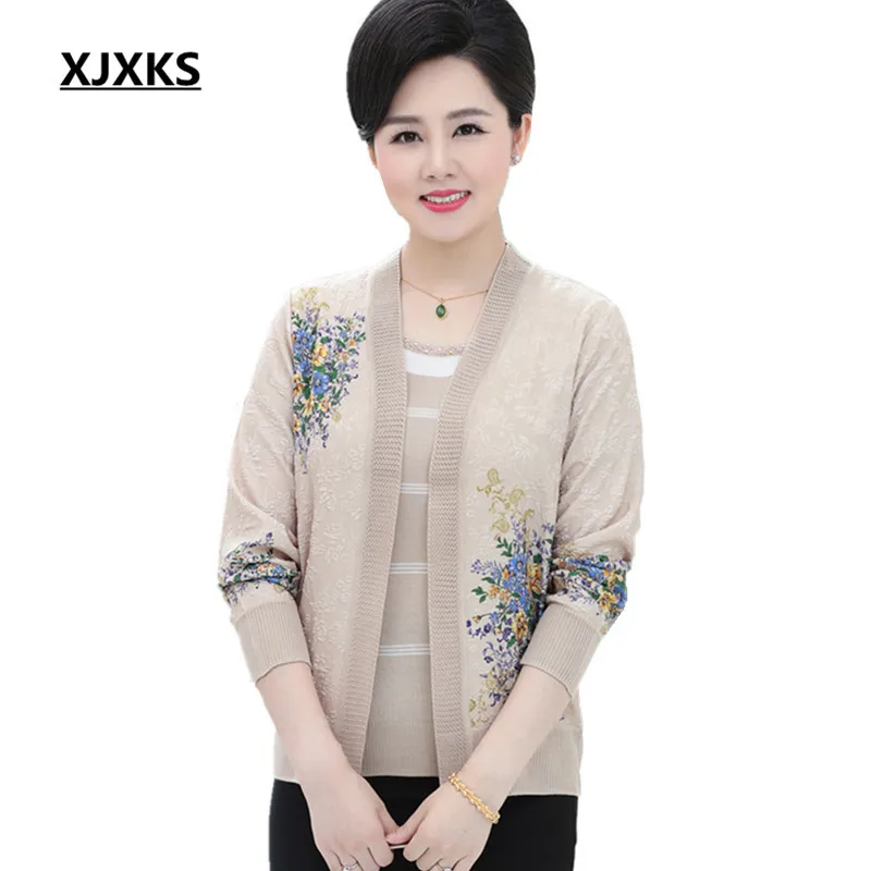 

XJXKS Fall 2017 Fashion Oversized Two Pieces Cardigans Sweater Round Neck Long Sleeve Knitted Flowers Casual Woman Sweaters 8903