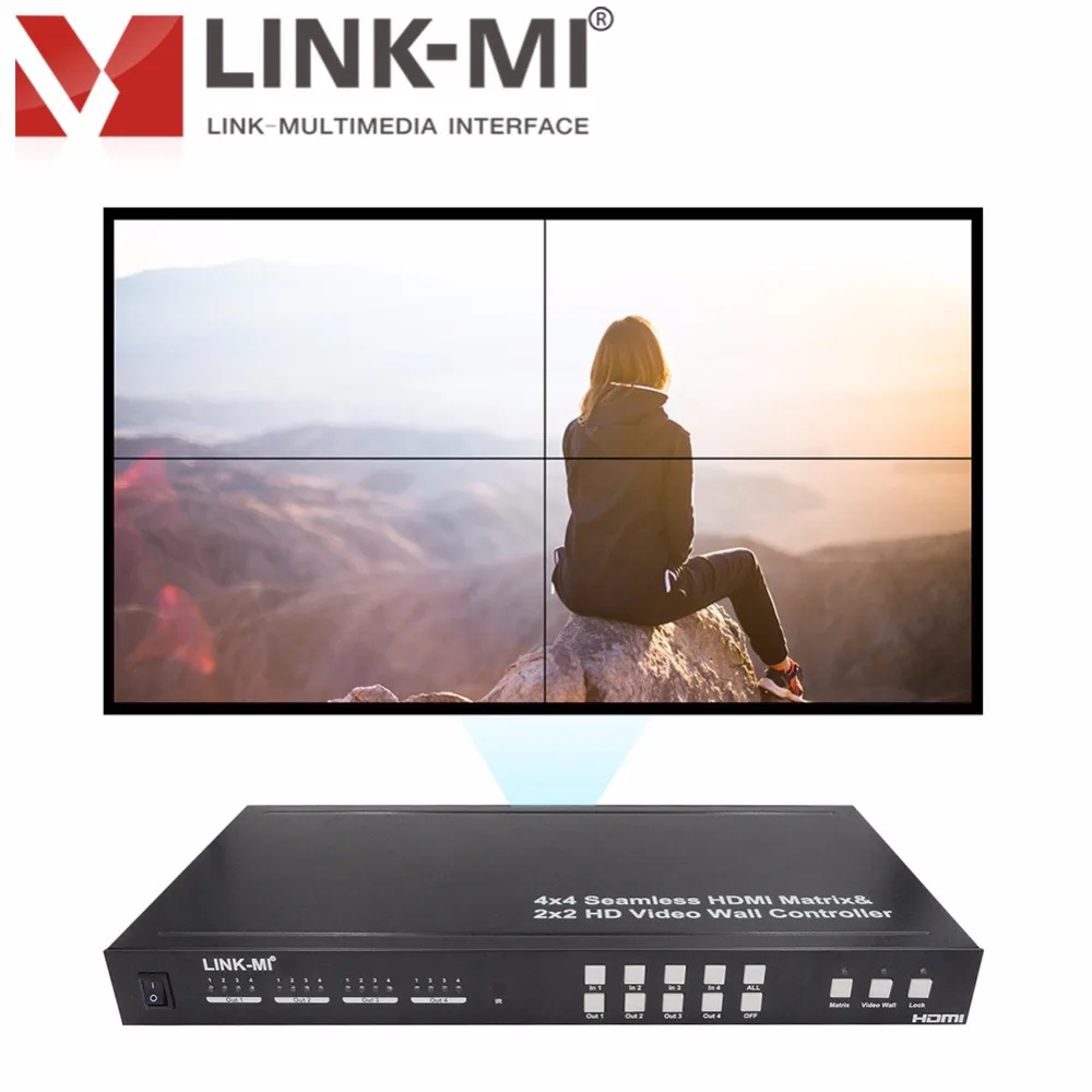 LINK-MI TVM44 бесшовный переключатель 4x4 HDMI матрица создать 2X2 мульти-просмотра видео настенный контроллер управляется с помощью кнопки дистанционного управления и RS232