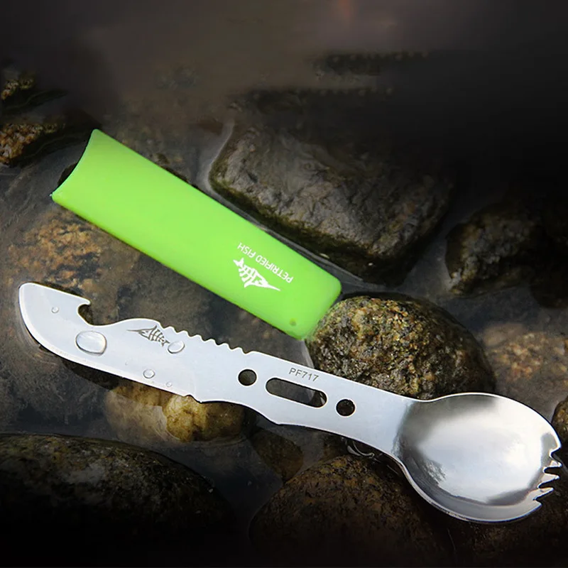 Camping Combo Tableware Survival Multifunctional Utensil Stainless Steel Emergency Survival Knife Fork Outdoor Kitchen Tools